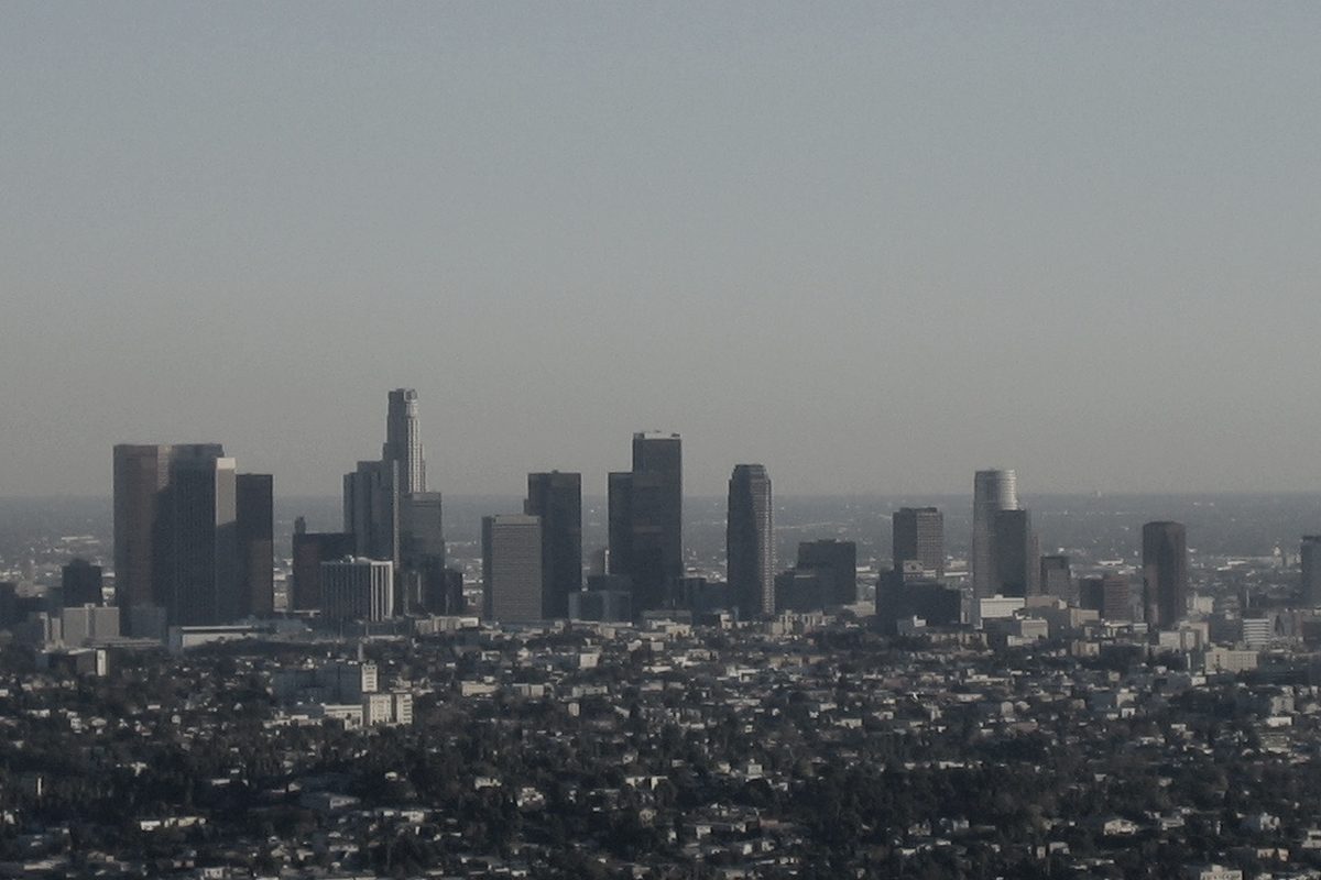 The Los Angeles skyline seen across the basin